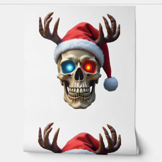 Papier Peint Crâne de Noël avec chapeau de Père Noël et bois my