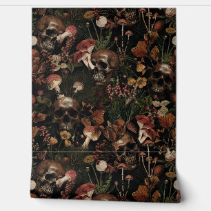 Papier Peint Crâne Mystique vintage Et Jardin Forestier Sombre