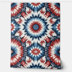 Papier Peint Cravate Tie-dye Rouge, Blanc & Bleu