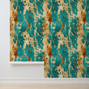 Papier Peint Crème Brown Cowhide Turquoise