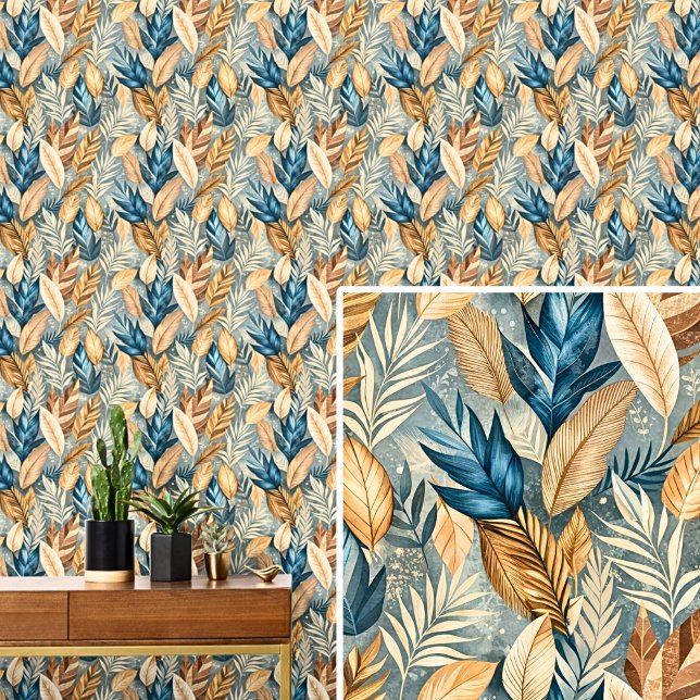 Papier Peint Crème Brown vert foncé Feuilles tons d'automne Feu (Créateur téléchargé)