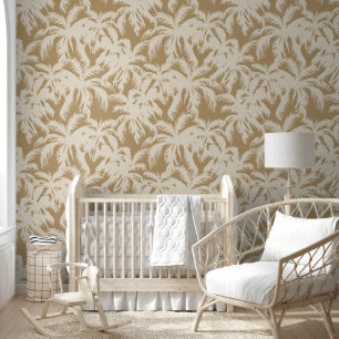 Papier Peint Crème et sable Feuille Tropical Palm