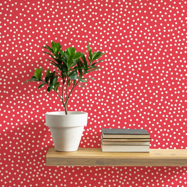 Papier Peint Crème pois et Spots en rouge (Pretty polka dots and spots pattern peel and stick wallpaper in cream and rich festive red)