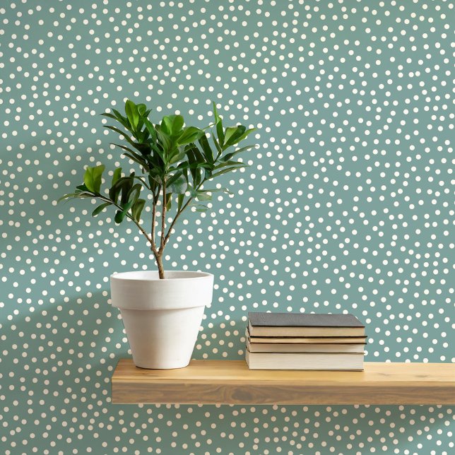 Papier Peint Crème pois et Spots sur Sage Green (Pretty polka dots and spots pattern peel and stick wallpaper in cream and sage green)