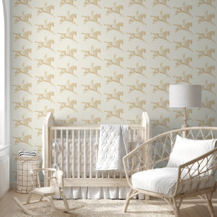 Papier Peint Crème vintage Beige Girl Équitation