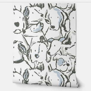 Papier Peint Croquis de chien Messy - Croquis animal - bleu gri