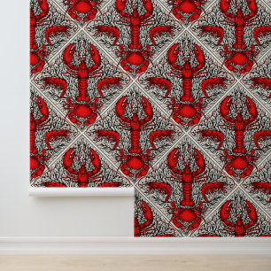 Papier Peint Crustacés en rouge, noir et ivoire