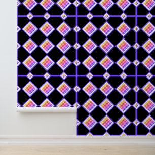 Papier Peint Cube de diamant pixelisé arc-en-ciel Rétro 80s Jou