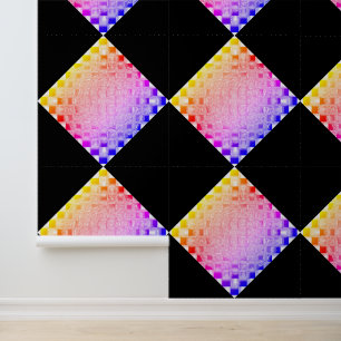 Papier Peint Cube de verre pixelisé des années 80 à damier carr