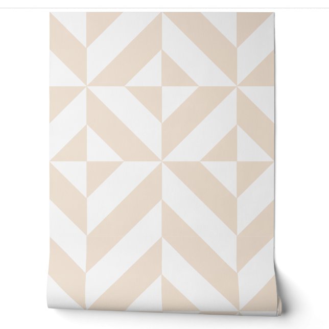 Papier Peint Cube géométrique déco beige doux (Déroulement)