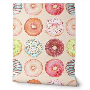 Papier Peint Cuisine de beignets glacés colorés à l'aquarelle m