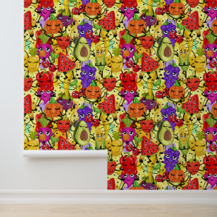 Papier Peint Cuisine mélangée légumes et motif carrelé de fruit