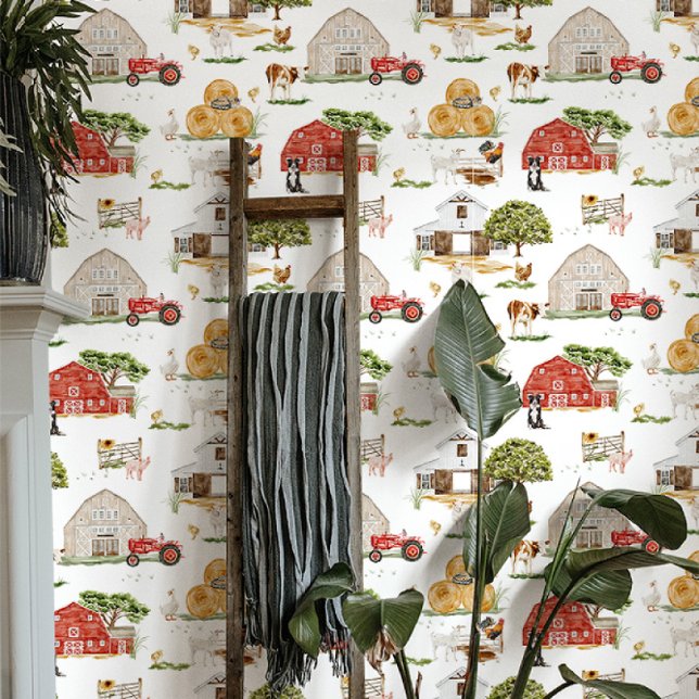 Papier Peint Cute aquarelle ferme ferme (Créateur téléchargé)