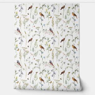 Papier Peint Cute Aquarelle fleur sauvage Oiseau Floral Décor