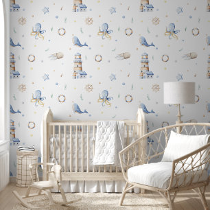 Papier Peint Cute aquarelle Nautique Océan Boy Nursery