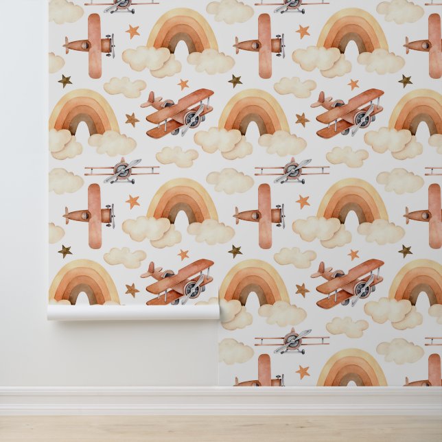 Papier Peint Cute aquarelle Rainbow Motif d'avion (Application)