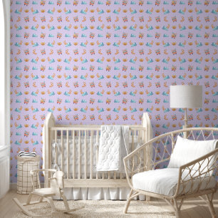 Papier Peint Cute Baby Nursery Animal Ride Lilac Pastel