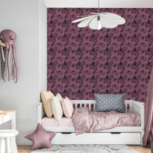 Papier Peint Cute Black Floral Vintage Motif foncé Mauve