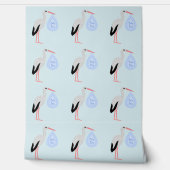 Papier Peint Cute Blue Baby Boy Stork Patterned (Déroulement)
