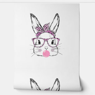Papier Peint Cute Bunny Face Pink Léopard Lunettes Bubblegum Ea