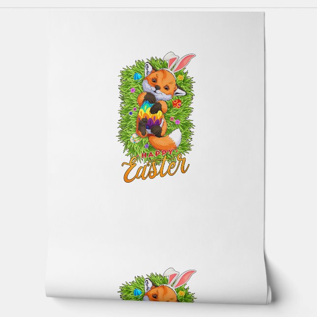 Papier Peint Cute Fox Bunny Ears Happy Easter Fox with Easter E (Déroulement)