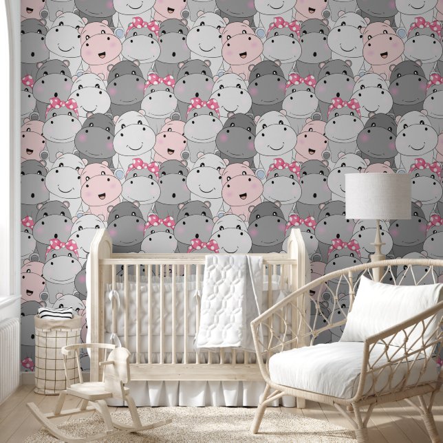 Papier Peint Cute Hippos Motif Nursery (Enfants)