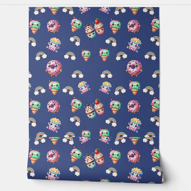 Papier Peint Cute Kawaii Alimentation Modérée (Déroulement)