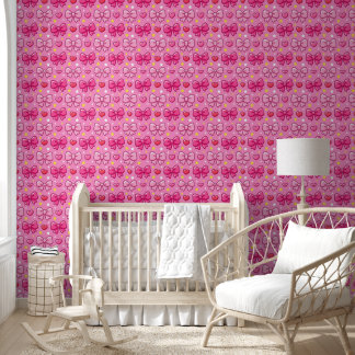 Papier Peint Cute Kawaii Pink Bows Nursery Girl Room