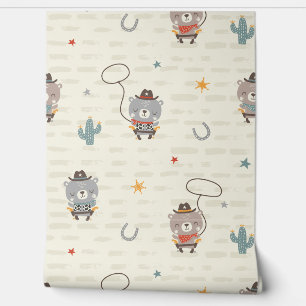 Papier Peint Cute Little Cowboy Sheriff Ours crème