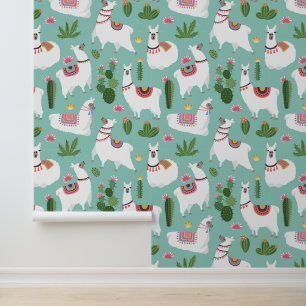 Papier Peint Cute Llamas Sur Motif Turquoise