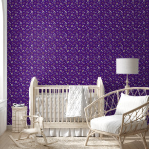 Papier Peint Cute Rainbows & Clouds Royal Purple Baby Nursery