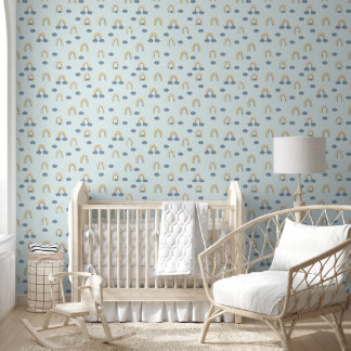 Papier Peint Cute Rainbows & Nuages Pale Blue Baby Nursery