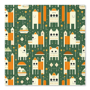 Papier Peint Cute Retro Animal et Maison Motif Design