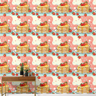 Papier Peint Cute Retro Pancakes Mi-Siècle Petit-Déjeuner