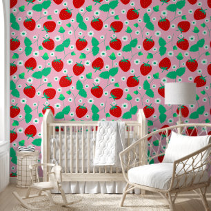 Papier Peint Cute Rose fraise et marguerite Motif Enfants Nurse