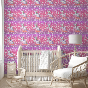 Papier Peint Cute Rose Magique Unicorn Motif Enfants Nursery