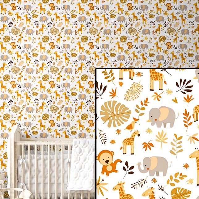 Papier Peint Cute Safari Animaux Orange Brown Elephant Giraffe (Créateur téléchargé)