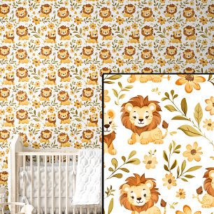 Papier Peint Cute Safari Animaux Orange Lions Brown