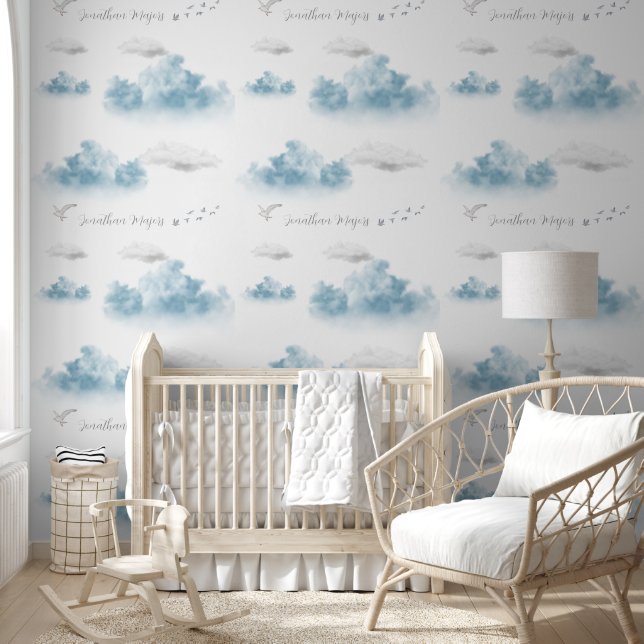 Papier Peint Cute sky blue white clouds (Enfants)