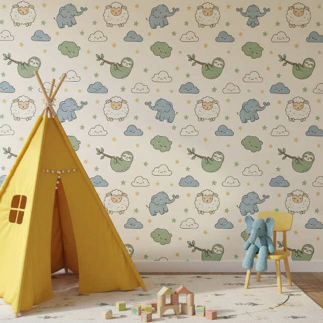Papier Peint Cute Sloth Elephant Sheep Pattern ID1233 (Créateur téléchargé)