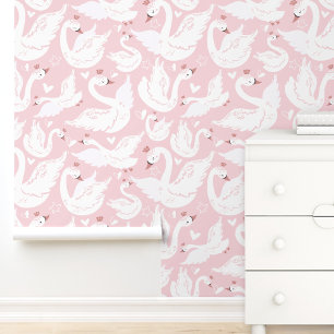 Papier Peint Cute Swan Moderne Élégant Pink Nursery Salle Fille