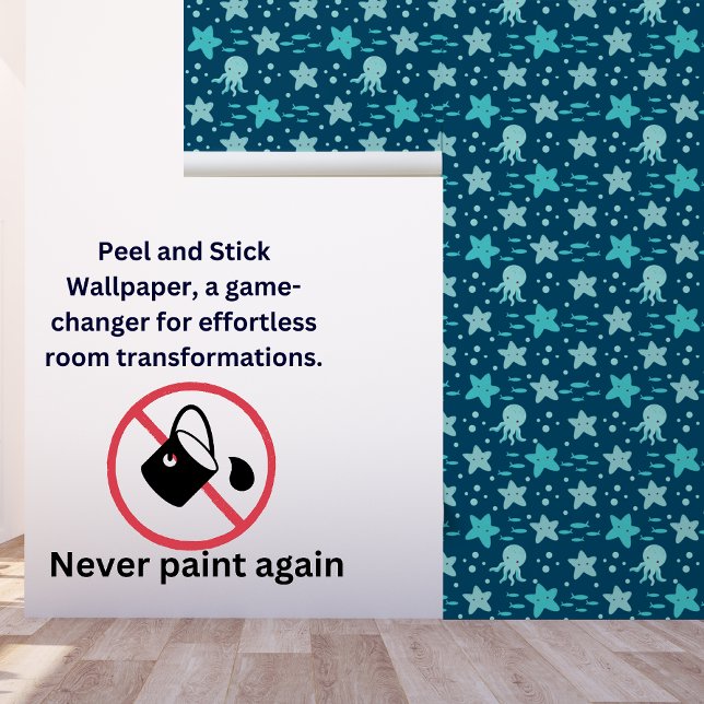 Papier Peint Cute Teal Blue aqua Kids Nautical Starfish Squid (Créateur téléchargé)