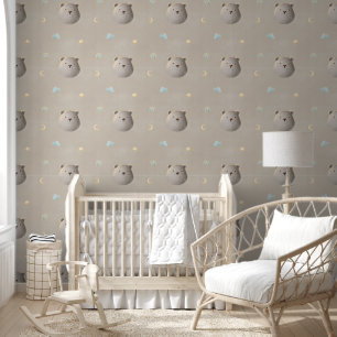 Papier Peint Cute Teddy Ours Nuages doux Ambre Dreamy Nursery