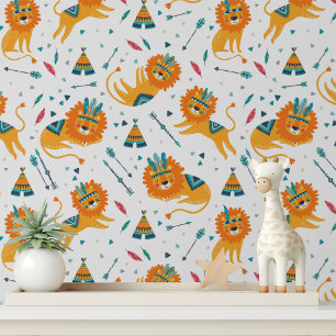 Papier Peint Cute Tribal Lions Enfants Motif