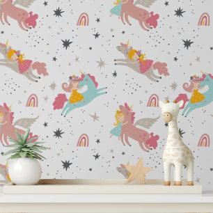 Papier Peint Cute Unicorn Girl Moderne Enfants Motif