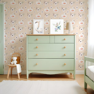 Papier Peint Cute White Swans Floral Blossom Nourrier Motif