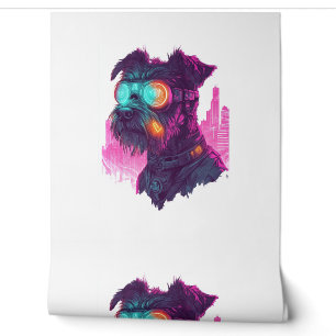 Papier Peint Cyberpunk Schnauzer - Chien néon futuriste