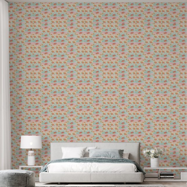 Papier peint d'accent de grille florale botanique  (Chambre à coucher)