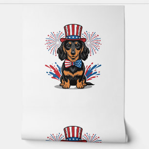 Papier Peint Dachshund patriotique feux d'artifice art vectorie