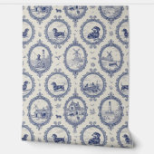Papier Peint Dachshund Puppy Toile Pattern: Blue & White (Déroulement)
